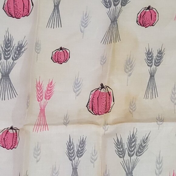 Faith Austin Autumn Fall Pumpkin Wheat Vintage Rare Gray Pink Handkerchief - Picture 3 of 4